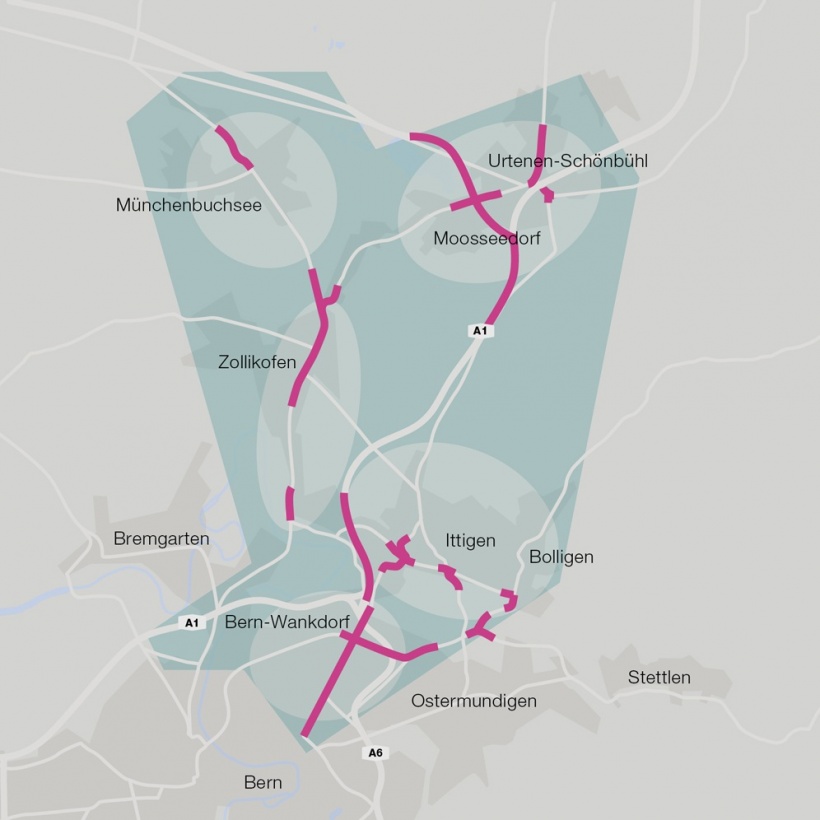 Die neuralgischen Stellen auf dem heutigen Strassennetz der Region Bern Nord. 